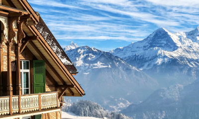 Ausblick vom Gästehaus auf Eiger, Mönch und Jungfrau